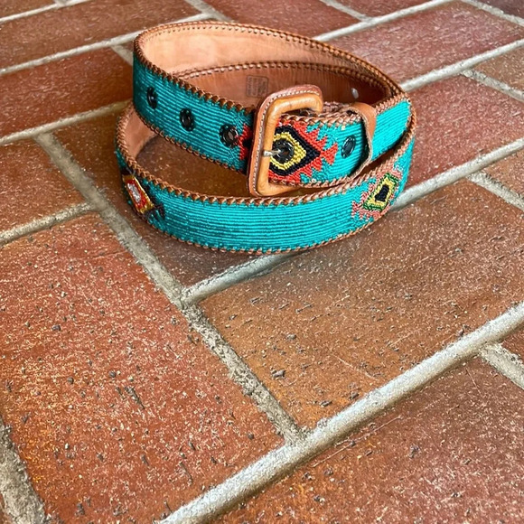 Teal Western Leather Belt - Picture 1 of 5
